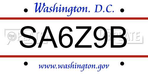 SA6Z9B District Of Columbia License Plate