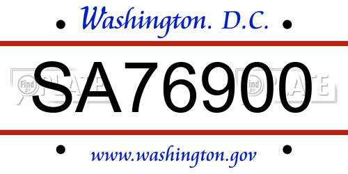 SA76900 District Of Columbia License Plate
