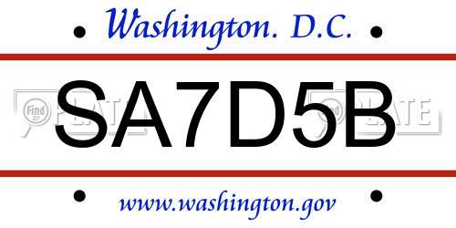 SA7D5B District Of Columbia License Plate