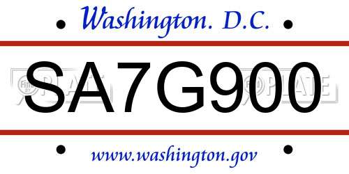 SA7G900 District Of Columbia License Plate