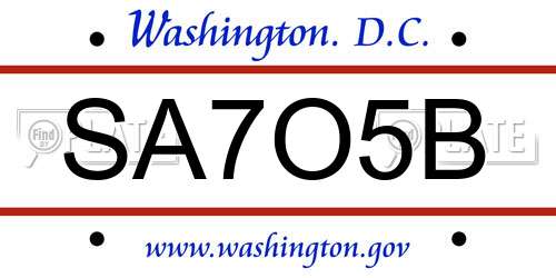 SA7O5B District Of Columbia License Plate