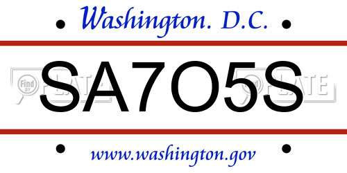 SA7O5S District Of Columbia License Plate