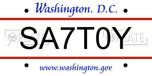 SA7T0Y District Of Columbia License Plate