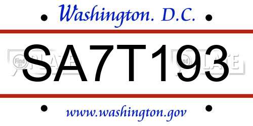 SA7T193 District Of Columbia License Plate