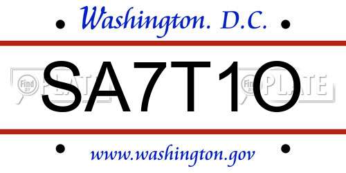 SA7T1O District Of Columbia License Plate