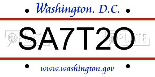 SA7T2O District Of Columbia License Plate