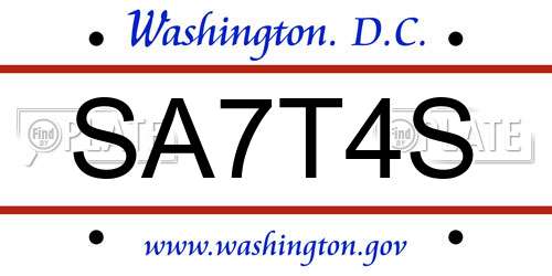 SA7T4S District Of Columbia License Plate