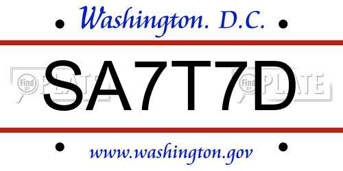 SA7T7D District Of Columbia License Plate