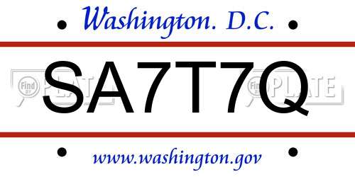 SA7T7Q District Of Columbia License Plate