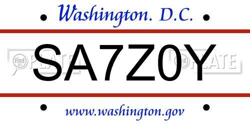 SA7Z0Y District Of Columbia License Plate