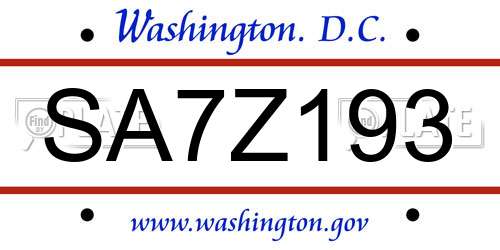 SA7Z193 District Of Columbia License Plate