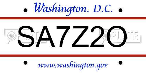 SA7Z2O District Of Columbia License Plate