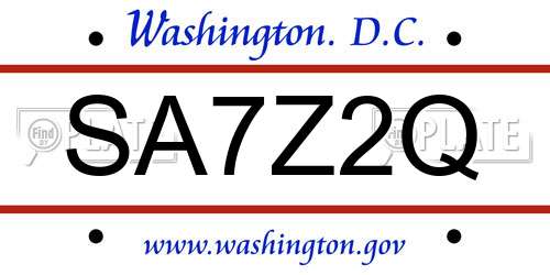 SA7Z2Q District Of Columbia License Plate