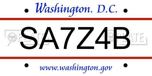 SA7Z4B District Of Columbia License Plate