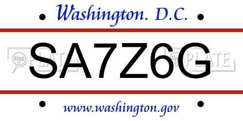SA7Z6G District Of Columbia License Plate