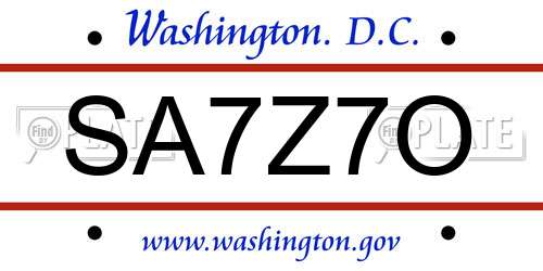 SA7Z7O District Of Columbia License Plate