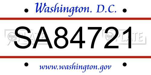 SA84721 District Of Columbia License Plate