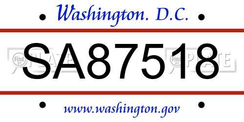 SA87518 District Of Columbia License Plate