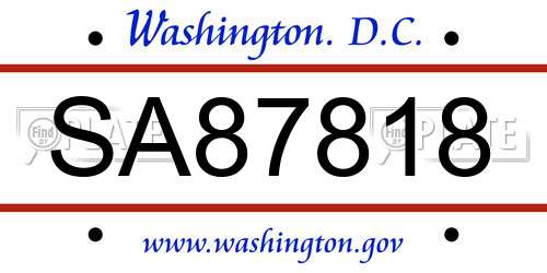 SA87818 District Of Columbia License Plate