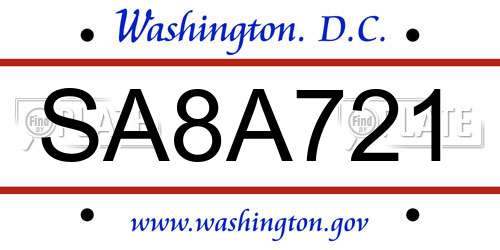SA8A721 District Of Columbia License Plate