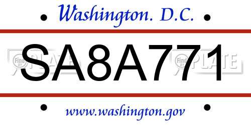 SA8A771 District Of Columbia License Plate