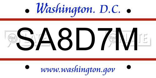 SA8D7M District Of Columbia License Plate