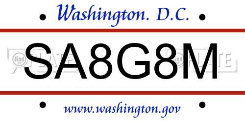 SA8G8M District Of Columbia License Plate