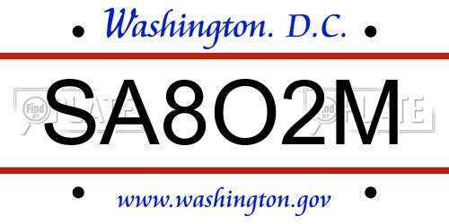SA8O2M District Of Columbia License Plate