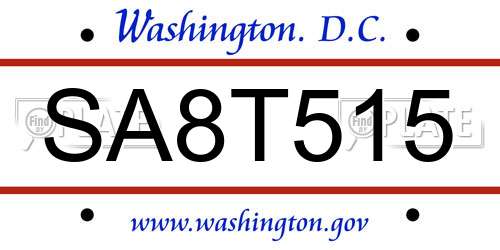 SA8T515 District Of Columbia License Plate