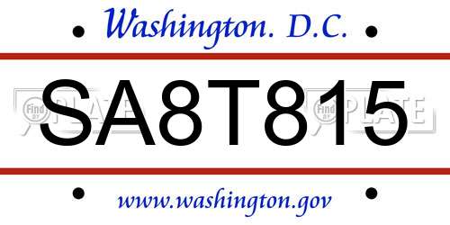 SA8T815 District Of Columbia License Plate