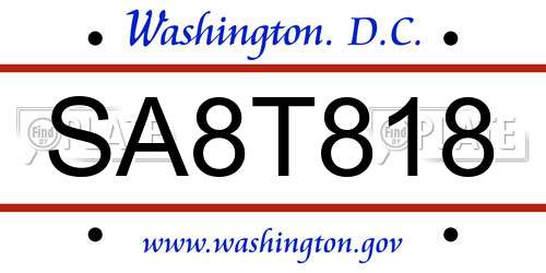 SA8T818 District Of Columbia License Plate