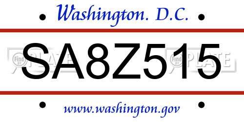 SA8Z515 District Of Columbia License Plate