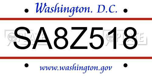 SA8Z518 District Of Columbia License Plate