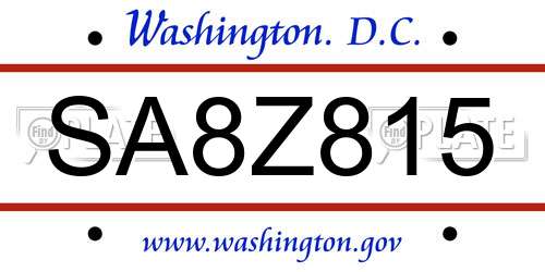 SA8Z815 District Of Columbia License Plate