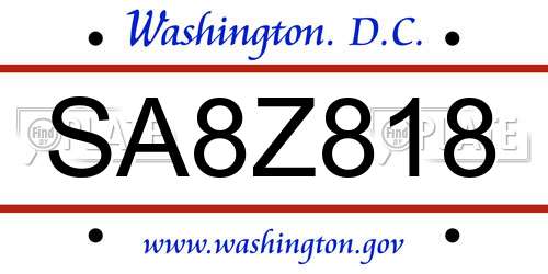 SA8Z818 District Of Columbia License Plate