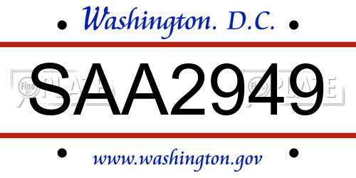 SAA2949 District Of Columbia License Plate
