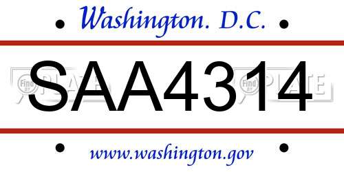 SAA4314 District Of Columbia License Plate