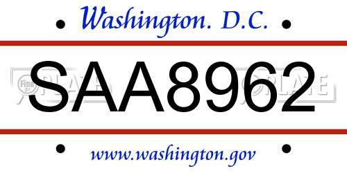 SAA8962 District Of Columbia License Plate