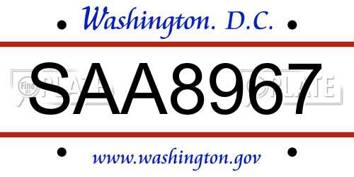SAA8967 District Of Columbia License Plate
