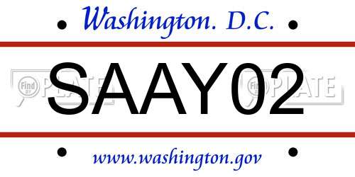 SAAY02 District Of Columbia License Plate