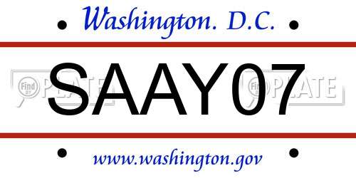 SAAY07 District Of Columbia License Plate