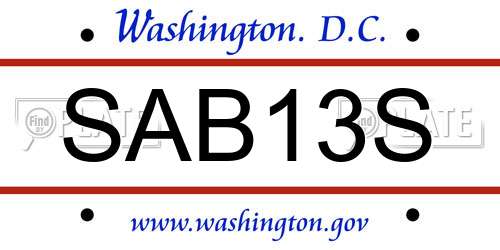 SAB13S District Of Columbia License Plate