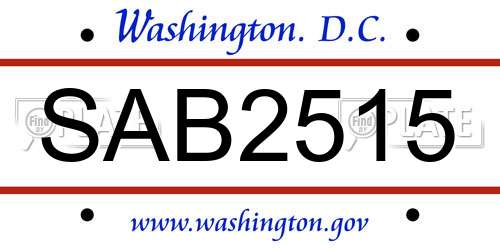 SAB2515 District Of Columbia License Plate