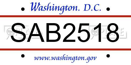 SAB2518 District Of Columbia License Plate
