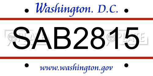 SAB2815 District Of Columbia License Plate