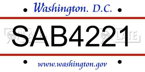 SAB4221 District Of Columbia License Plate