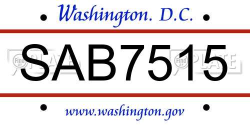 SAB7515 District Of Columbia License Plate