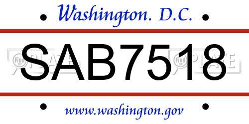 SAB7518 District Of Columbia License Plate