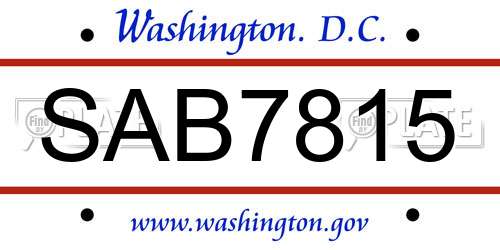 SAB7815 District Of Columbia License Plate