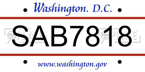 SAB7818 District Of Columbia License Plate